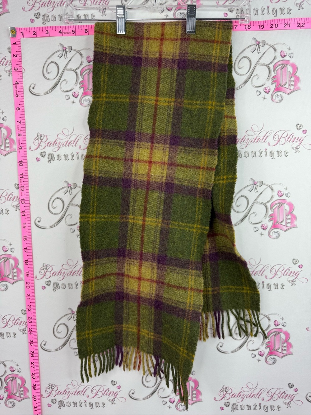 Ireland scarf lambswool 100% Green Plaid Fringe Scarf
